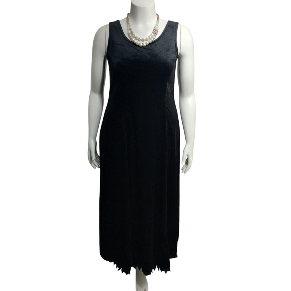 Coldwater Creek Velvet Sleeveless Midi L Dress Lace Hem Witchy Whimsigoth Party‎